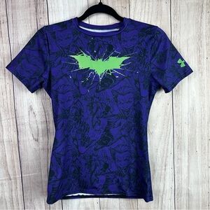 Under Armour Heatgear Fitted Batman Purple and Green Kids Short Sleeve Tee